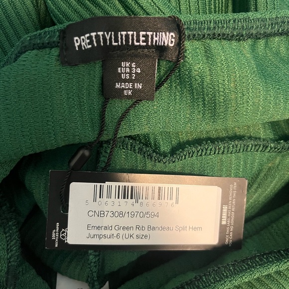 NWT EMERALD GREEN RIB BANDEAU SPLIT HEM JUMPSUIT - Picture 4 of 4
